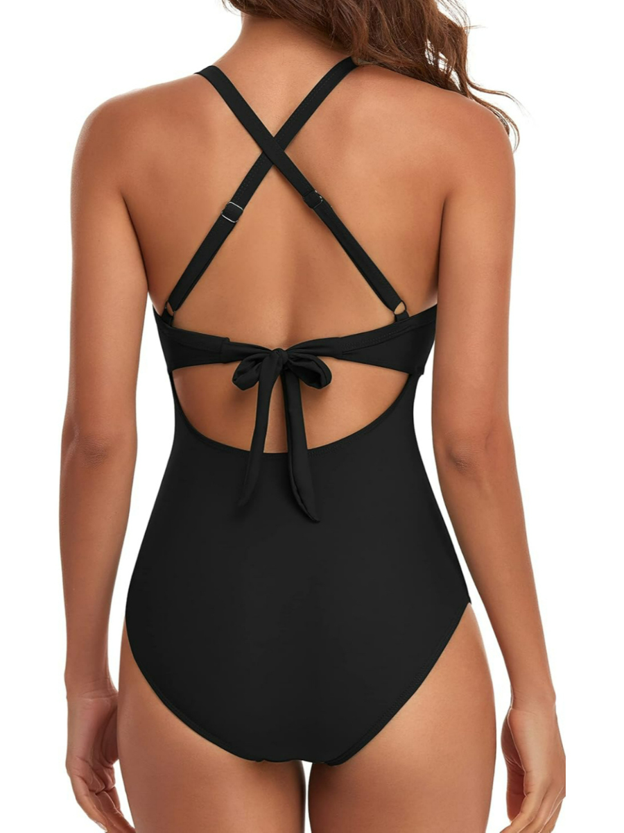 One Piece Swimsuit With Adjustable Control Ruched Tie Design-Secret Slim Wear