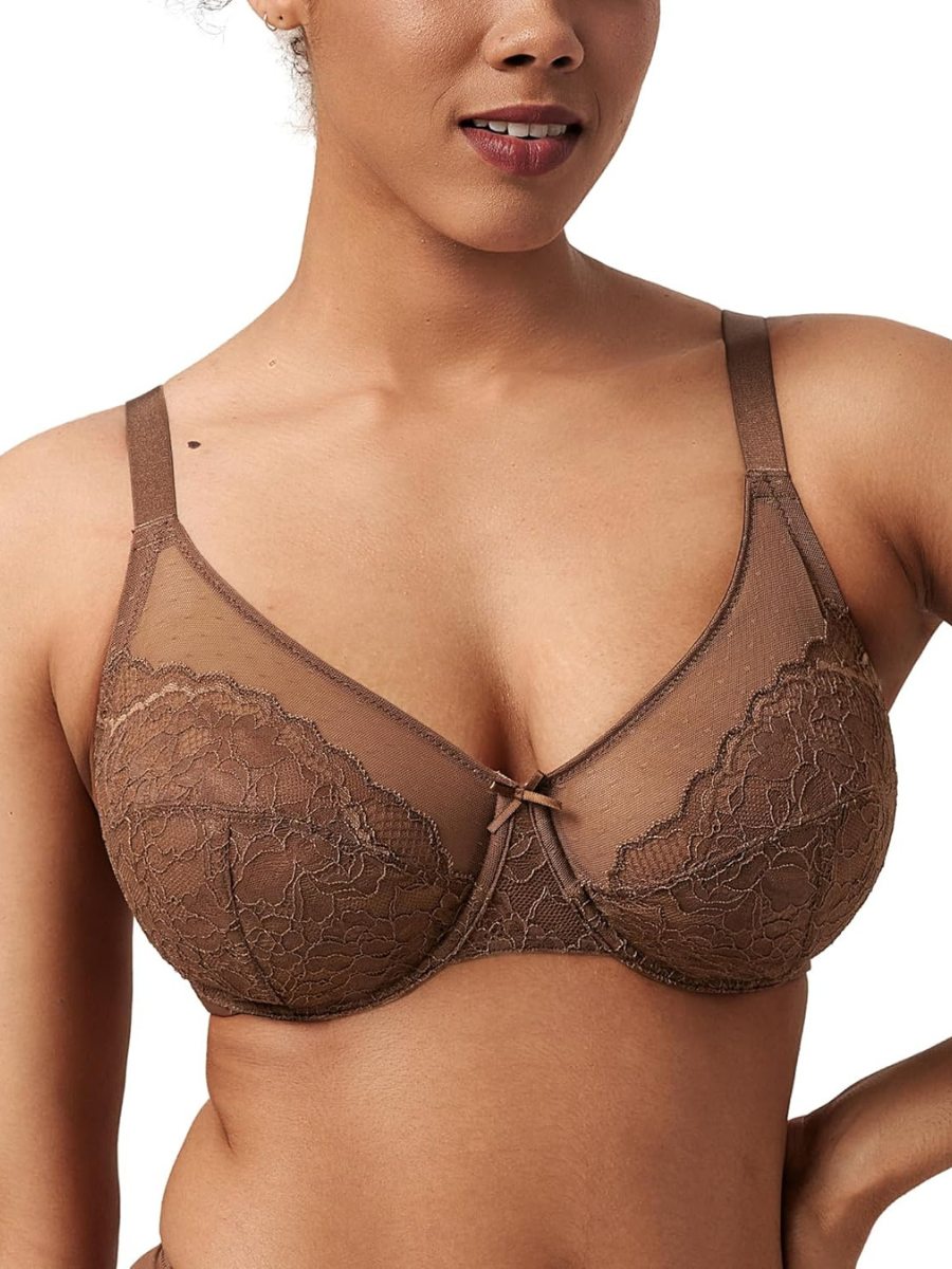 Minimizer Bra Lace With Full Coverage With Wide Strap Underwire Support-Secret Slim Wear
