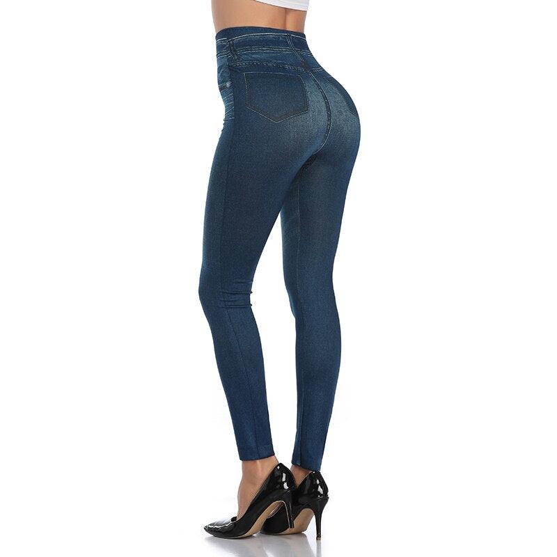 Faux Denim Jeans Leggings – Stylish High Waist Fit-Secret Slim Wear