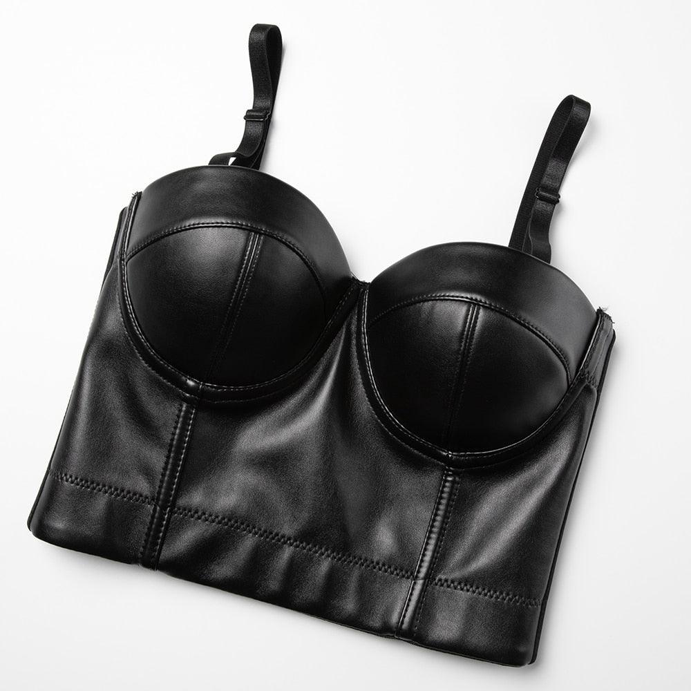 Women's Corset Black PU Leather Crop Top-Secret Slim Wear