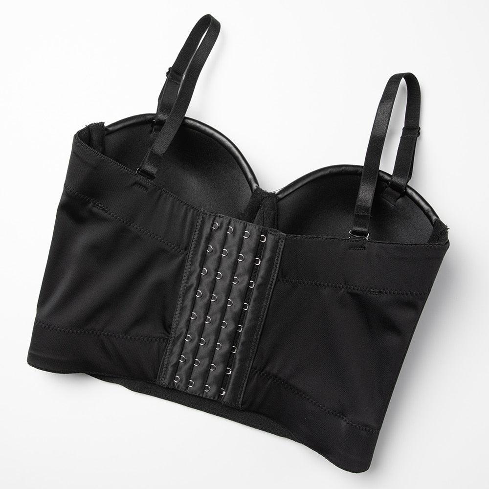 Women's Corset Black PU Leather Crop Top-Secret Slim Wear