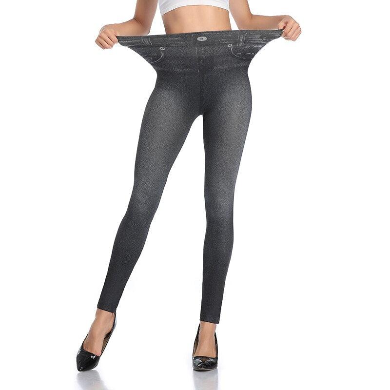 Faux Denim Jeans Leggings – Stylish High Waist Fit-Secret Slim Wear