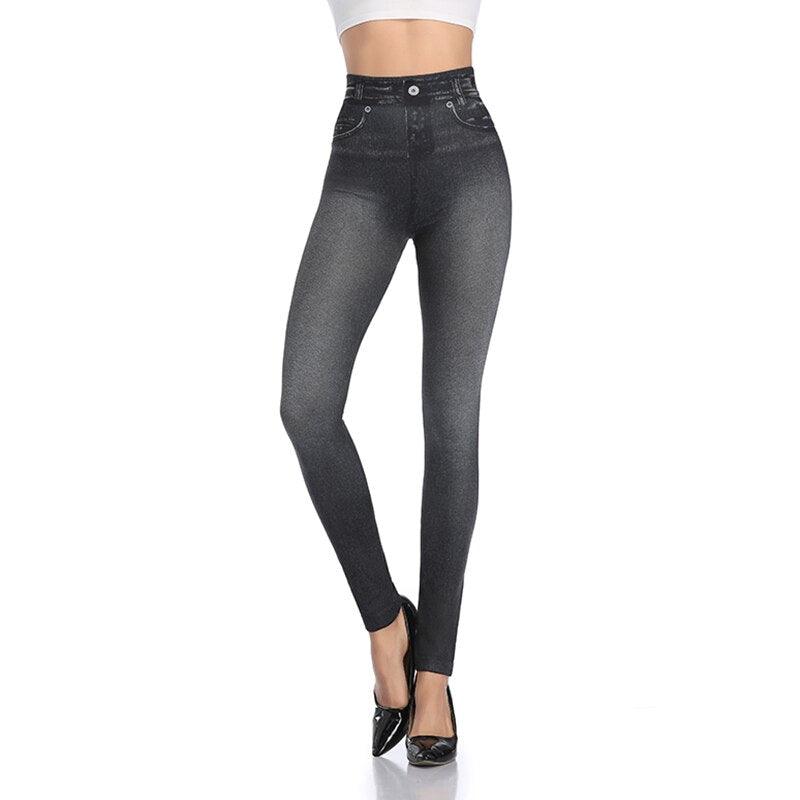Faux Denim Jeans Leggings – Stylish High Waist Fit-Secret Slim Wear