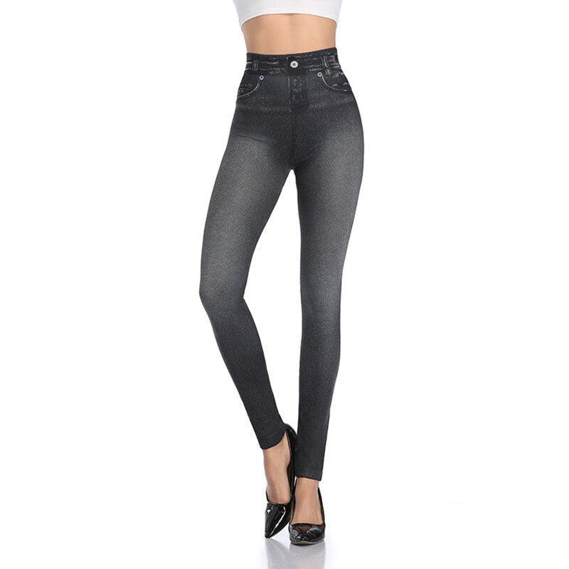 Faux Denim Jeans Leggings – Stylish High Waist Fit-Secret Slim Wear