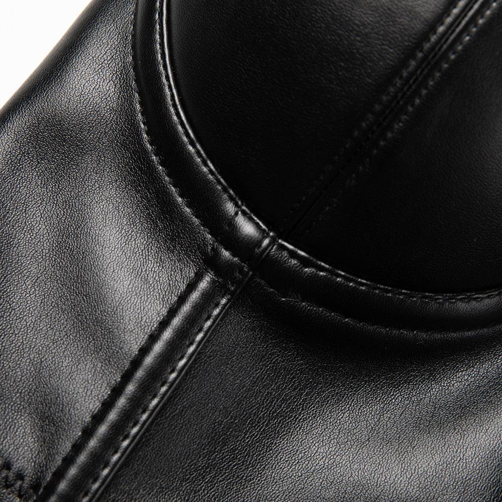 Women's Corset Black PU Leather Crop Top-Secret Slim Wear