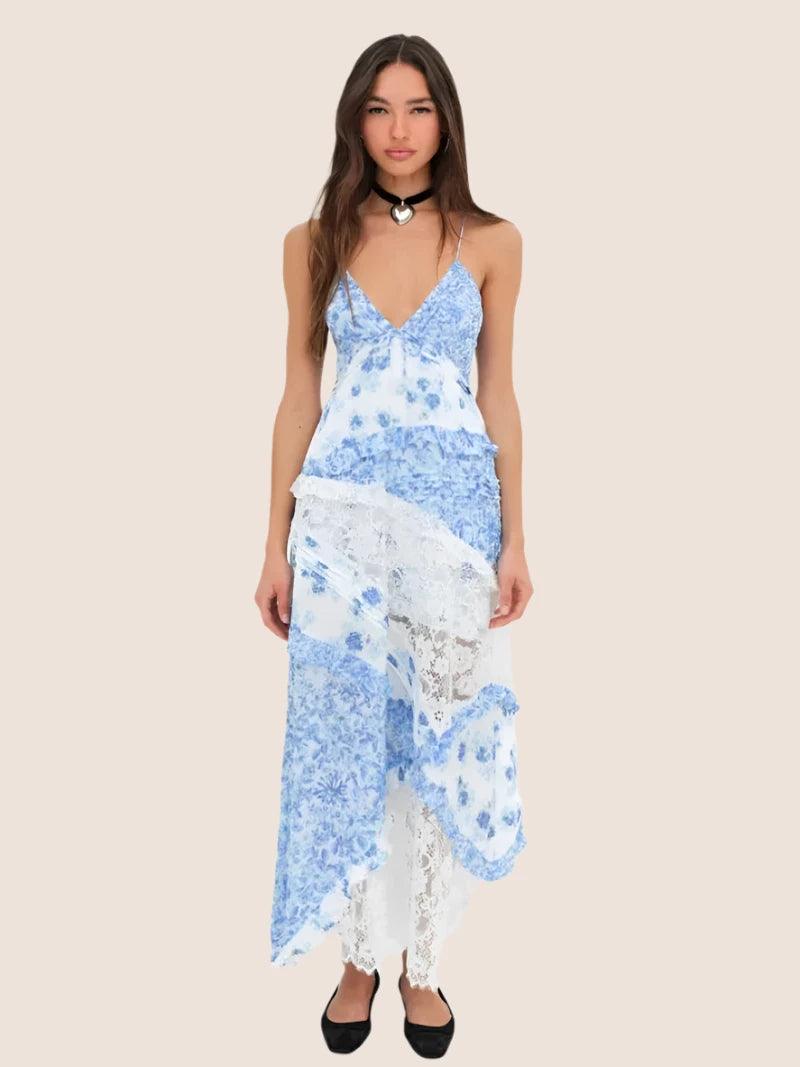 Floral Patchwork Maxi Dress – Elegant Lace and Flowing Design-Secret Slim Wear