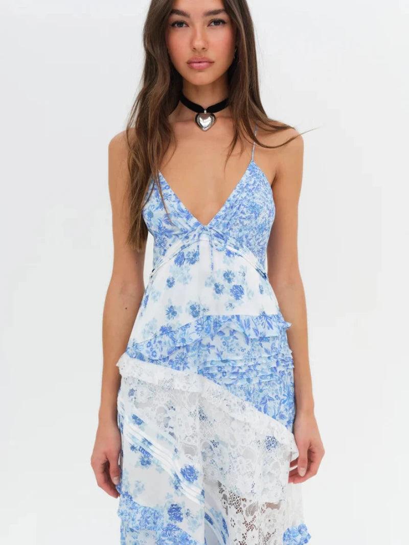 Floral Patchwork Maxi Dress – Elegant Lace and Flowing Design-Secret Slim Wear