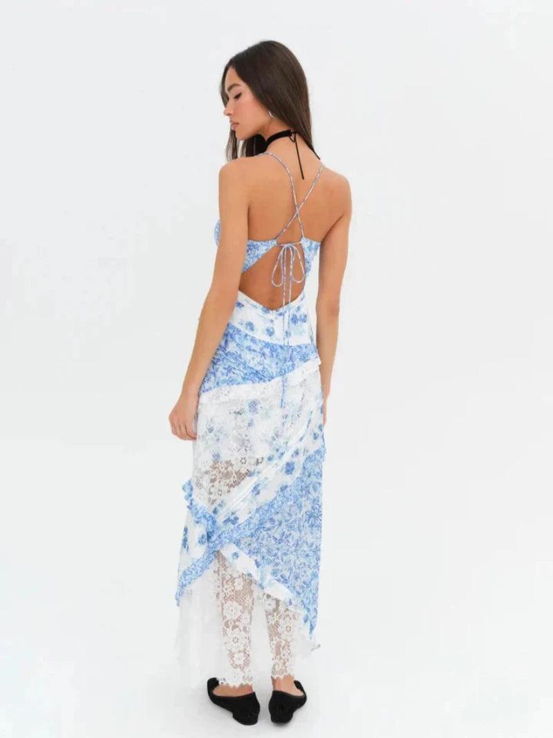 Floral Patchwork Maxi Dress – Elegant Lace and Flowing Design-Secret Slim Wear