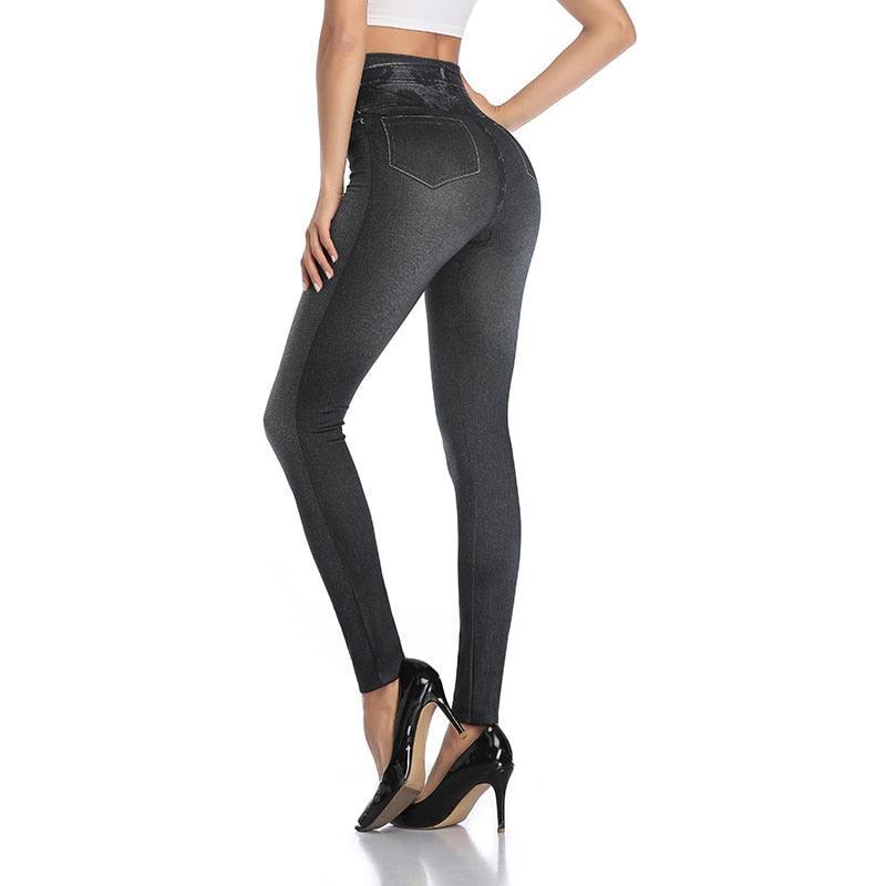 Faux Denim Jeans Leggings – Stylish High Waist Fit-Secret Slim Wear