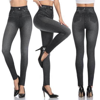 Denim Print Compression Leggings – Stylish Look with Stretch Fabric-Secret Slim Wear