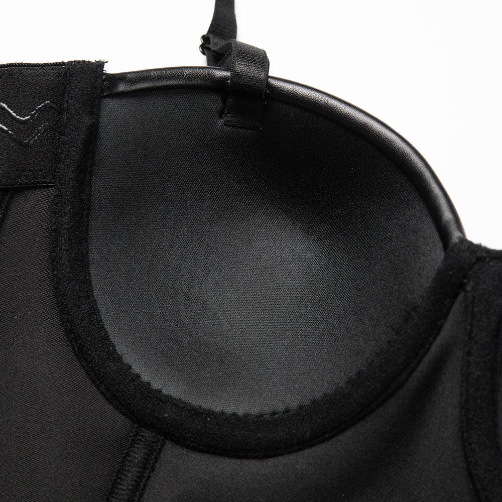 Women's Corset Black PU Leather Crop Top-Secret Slim Wear