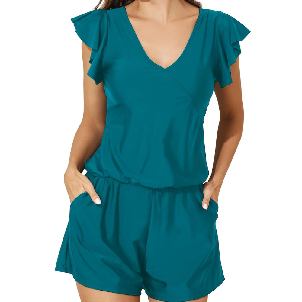 Modest Swim Romper With Bra And Pockets
