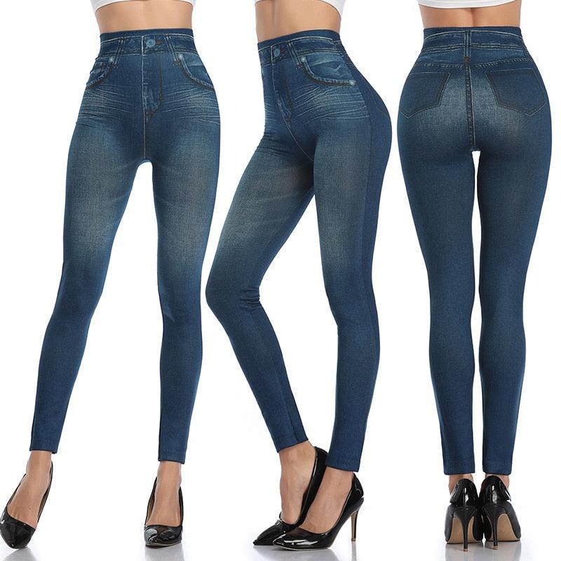 Denim Print Compression Leggings – Stylish Look with Stretch Fabric-Secret Slim Wear