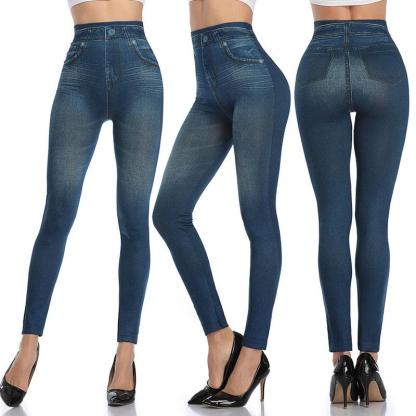 Denim Print Compression Leggings – Stylish Look with Stretch Fabric-Secret Slim Wear
