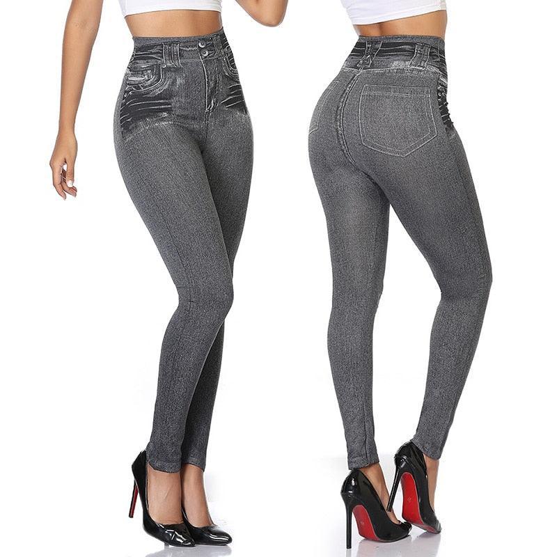 Denim Print Compression Leggings – Stylish Look with Stretch Fabric-Secret Slim Wear