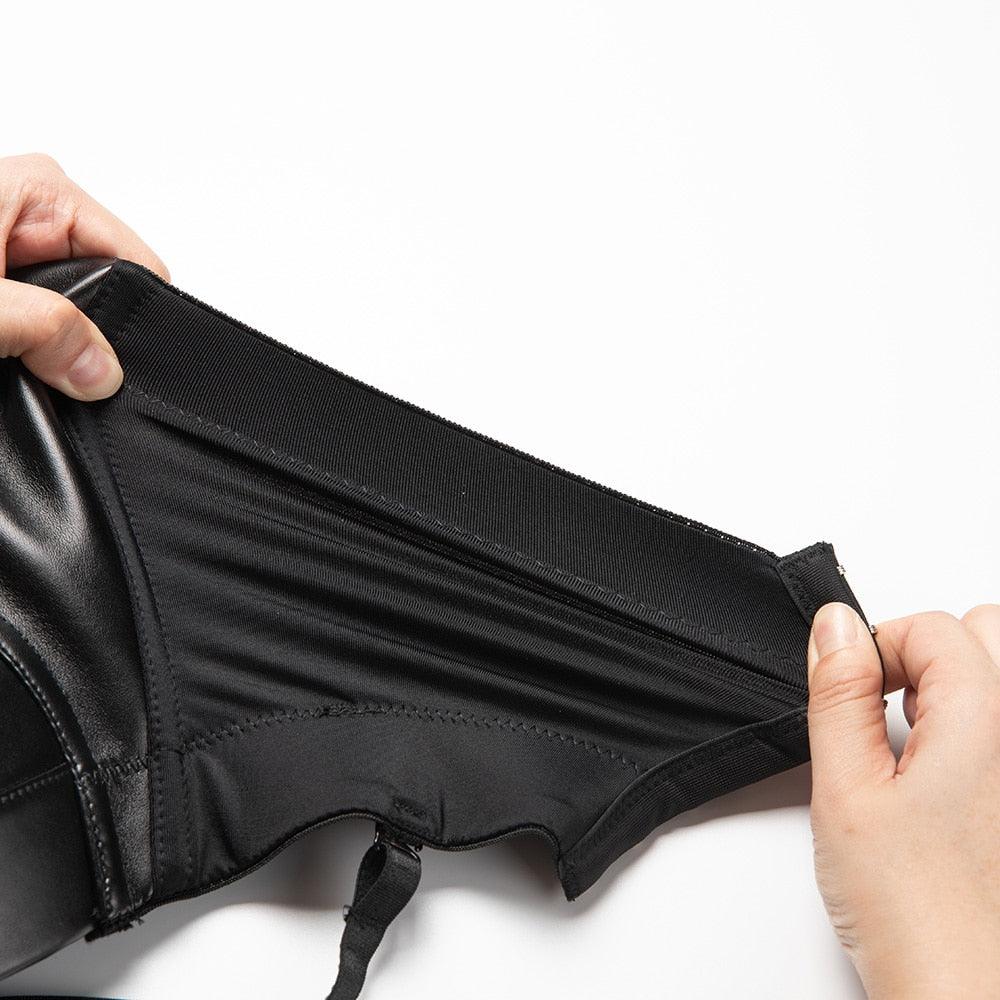 Women's Corset Black PU Leather Crop Top-Secret Slim Wear