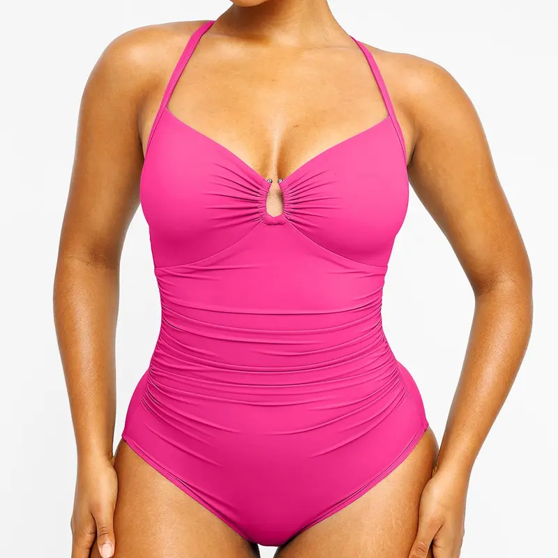U Ring Cut Out Slim Fit One Piece Swimsuit For Women