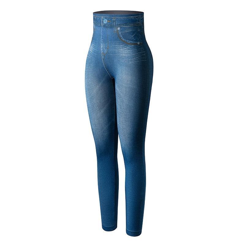 Denim Print Compression Leggings – Stylish Look with Stretch Fabric-Secret Slim Wear