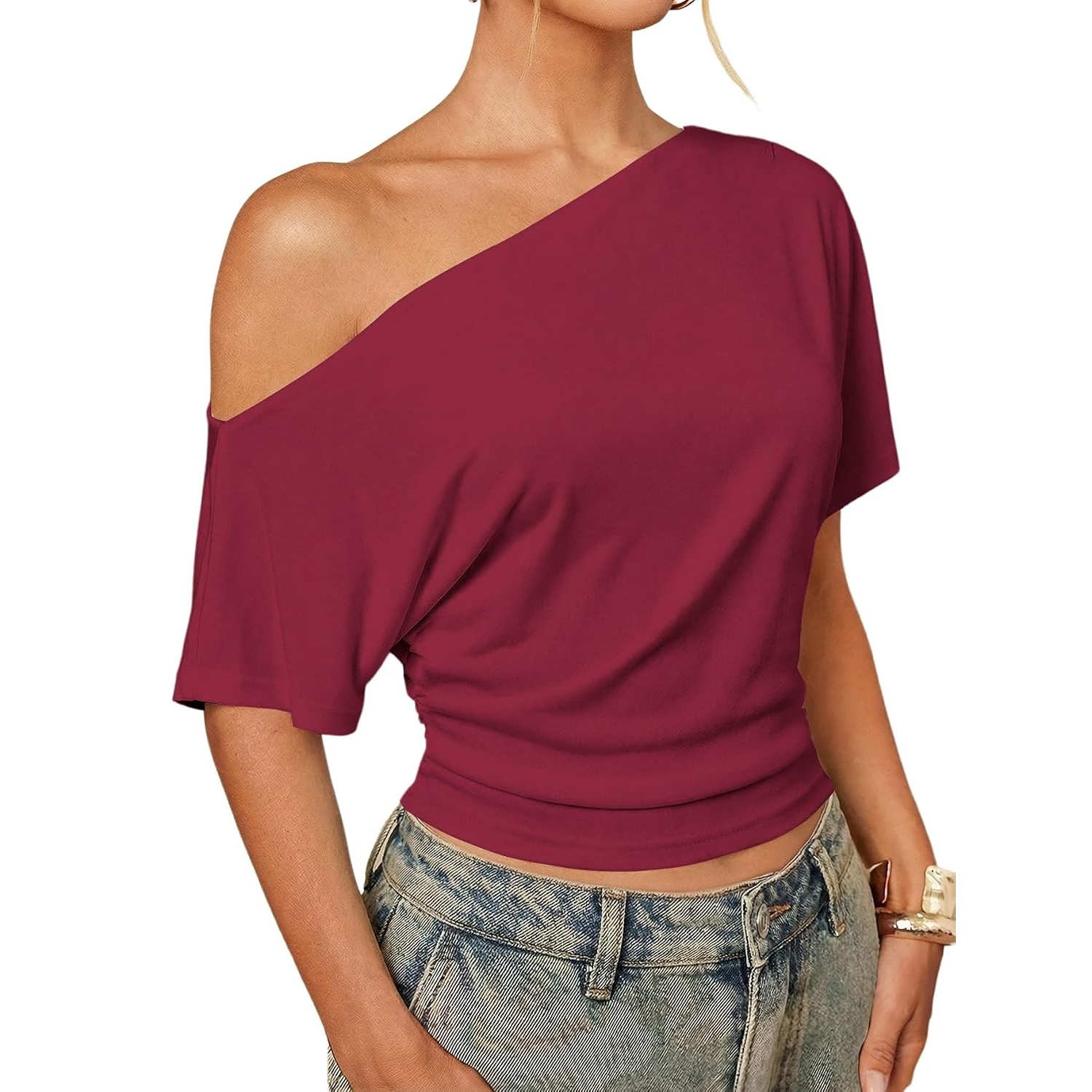 Asymmetrical Crop Sleeve Top For Women