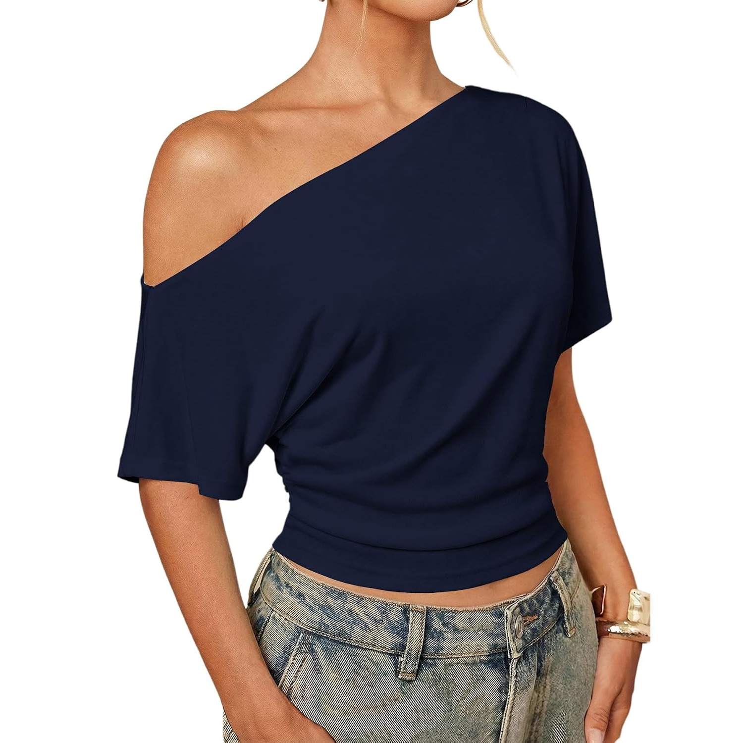 Asymmetrical Crop Sleeve Top For Women