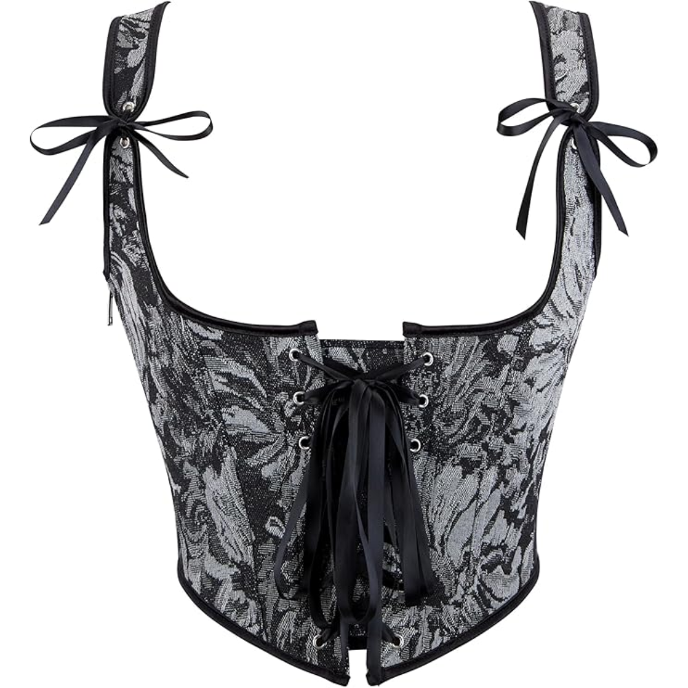Vintage Floral Print Underbust Corset Top For Women