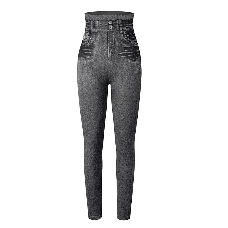 Denim Print Compression Leggings – Stylish Look with Stretch Fabric-Secret Slim Wear