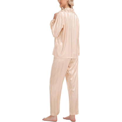 Striped Satin Pajama Set – Elegant and Comfortable Loungewear-Secret Slim Wear