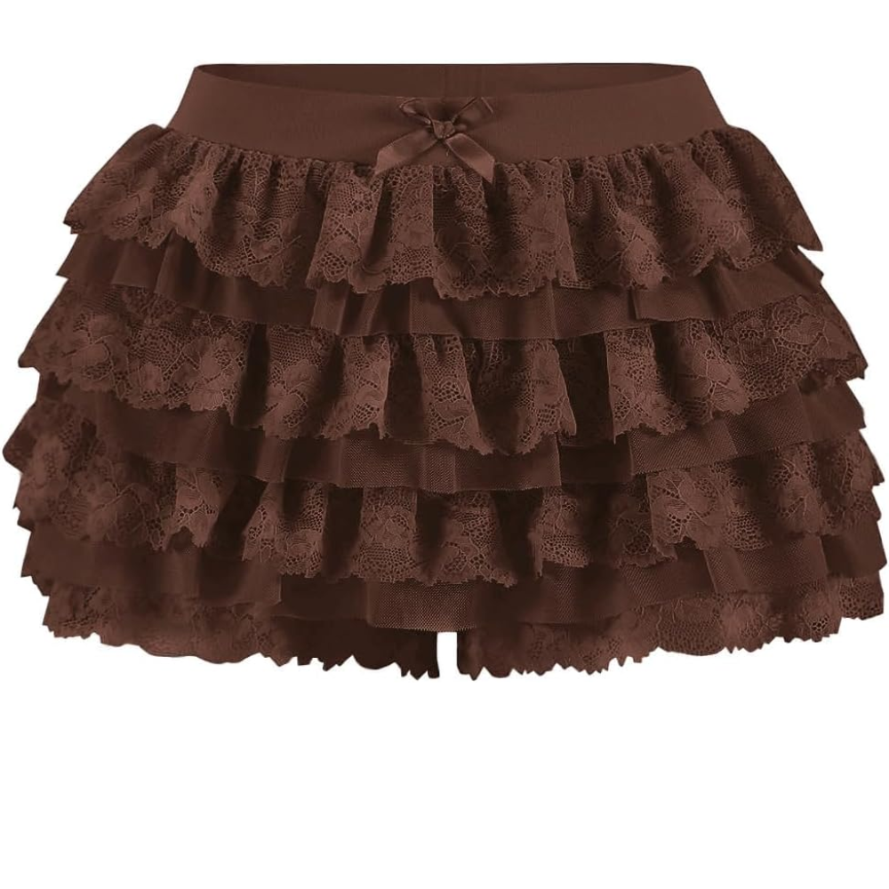 Lolita Inspired Ruffle Shorts with Lace Layered and Pumpkin Silhouette for Women