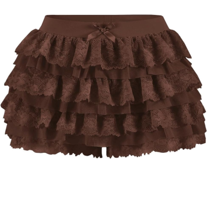 Lolita Inspired Ruffle Shorts with Lace Layered and Pumpkin Silhouette for Women