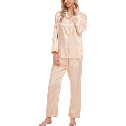 Striped Satin Pajama Set – Elegant and Comfortable Loungewear-Secret Slim Wear