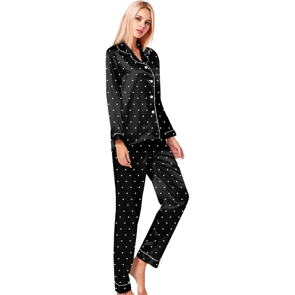 Polka Dot Satin set - Comfortable and Stylish Sleepwear-Secret Slim Wear