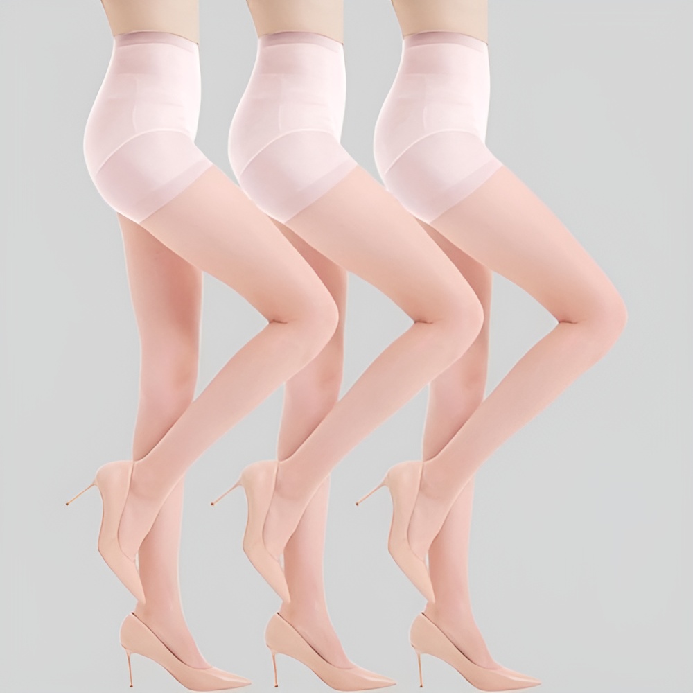 3 Pairs Women Sheer Black Tights with Control Top And Reinforced Toe Design