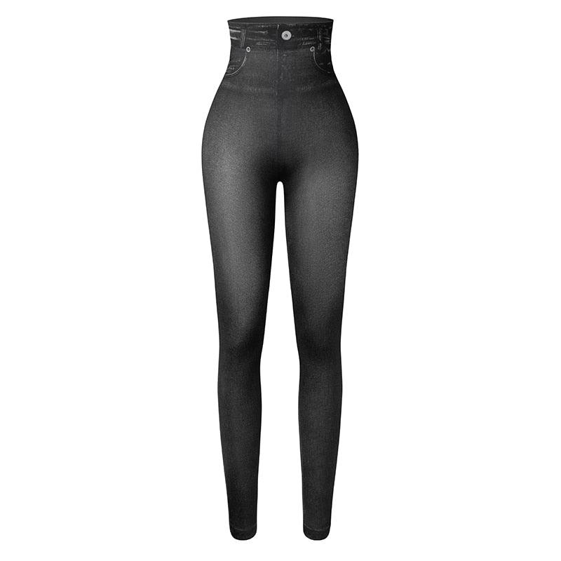 Denim Print Compression Leggings – Stylish Look with Stretch Fabric-Secret Slim Wear
