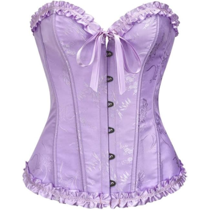 Floral Lace Up Push Up Overbust Corset Top for Women