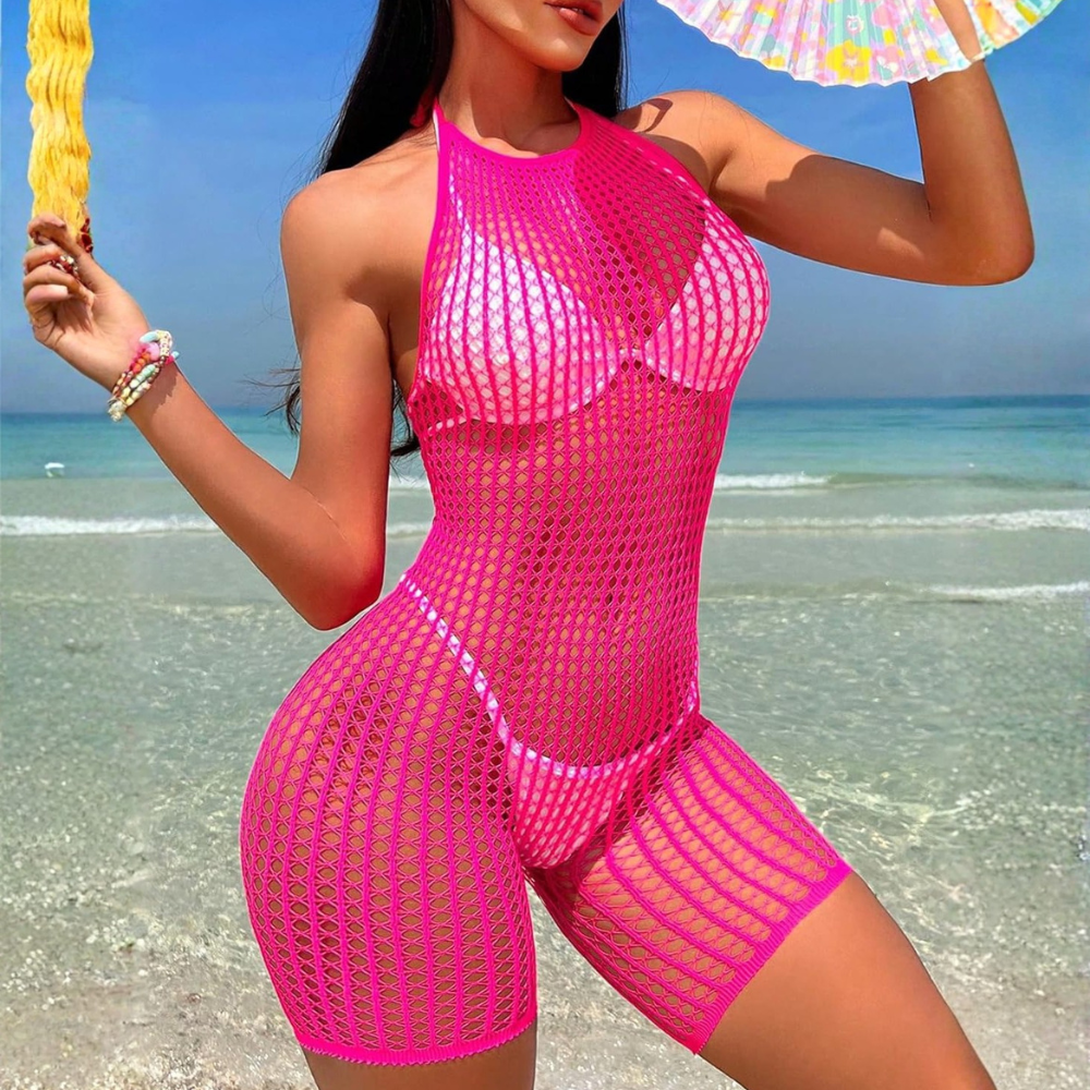Crochet Mesh Beach Cover Up Romper