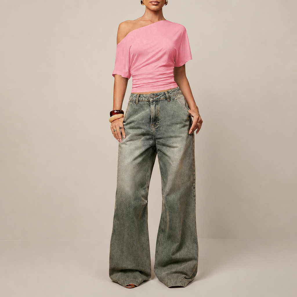 Asymmetrical Crop Sleeve Top For Women