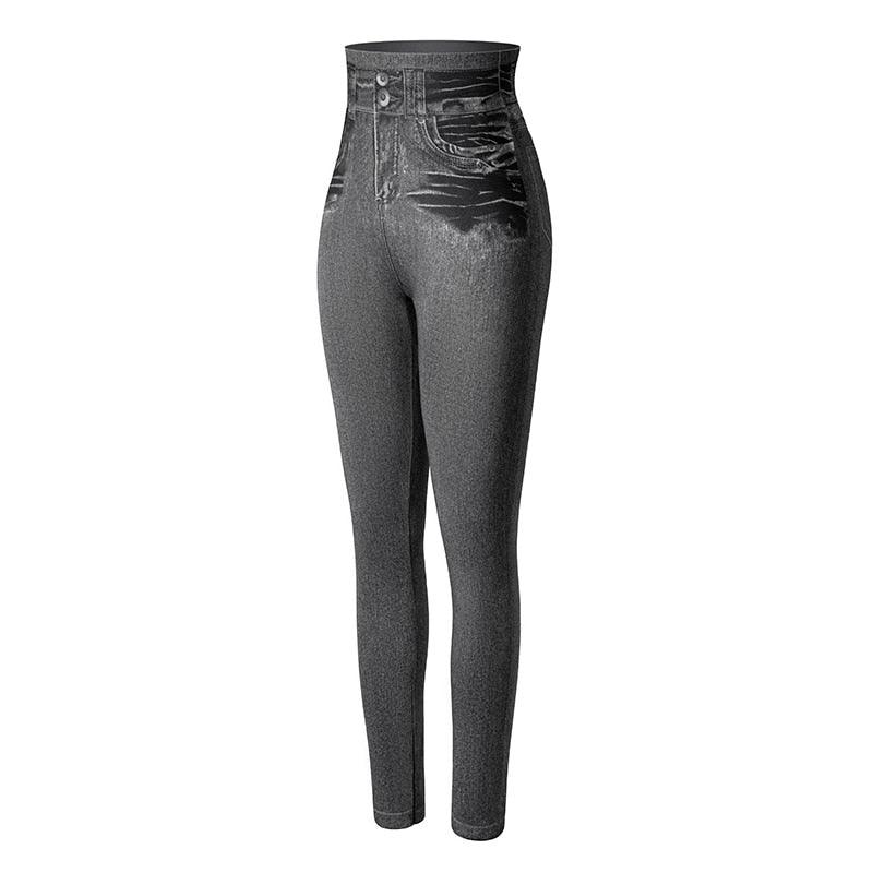 Faux Denim Jeans Leggings – Stylish High Waist Fit-Secret Slim Wear