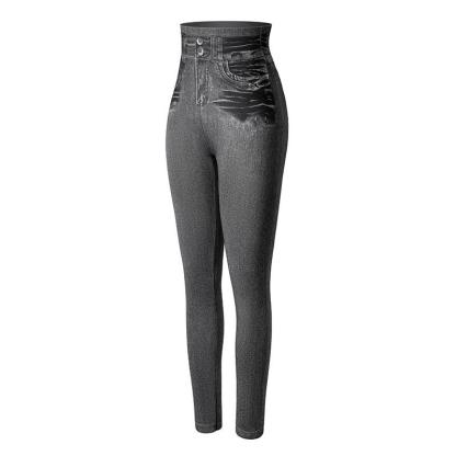 Faux Denim Jeans Leggings – Stylish High Waist Fit-Secret Slim Wear