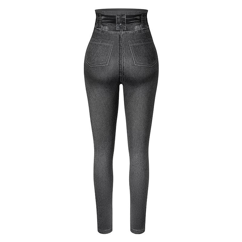 Faux Denim Jeans Leggings – Stylish High Waist Fit-Secret Slim Wear