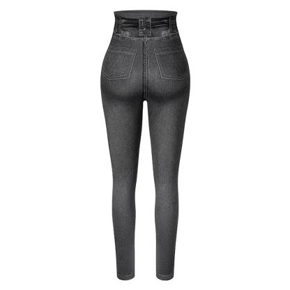 Faux Denim Jeans Leggings – Stylish High Waist Fit-Secret Slim Wear