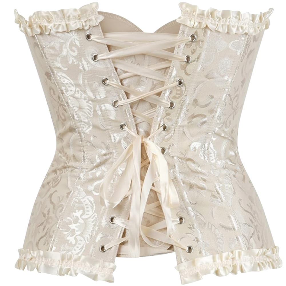 Satin Floral Lace Up Overbust Corset For Women
