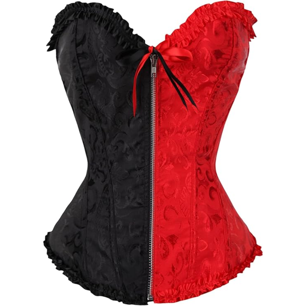 Satin Lace Up Floral Overbust Corset Top for Women