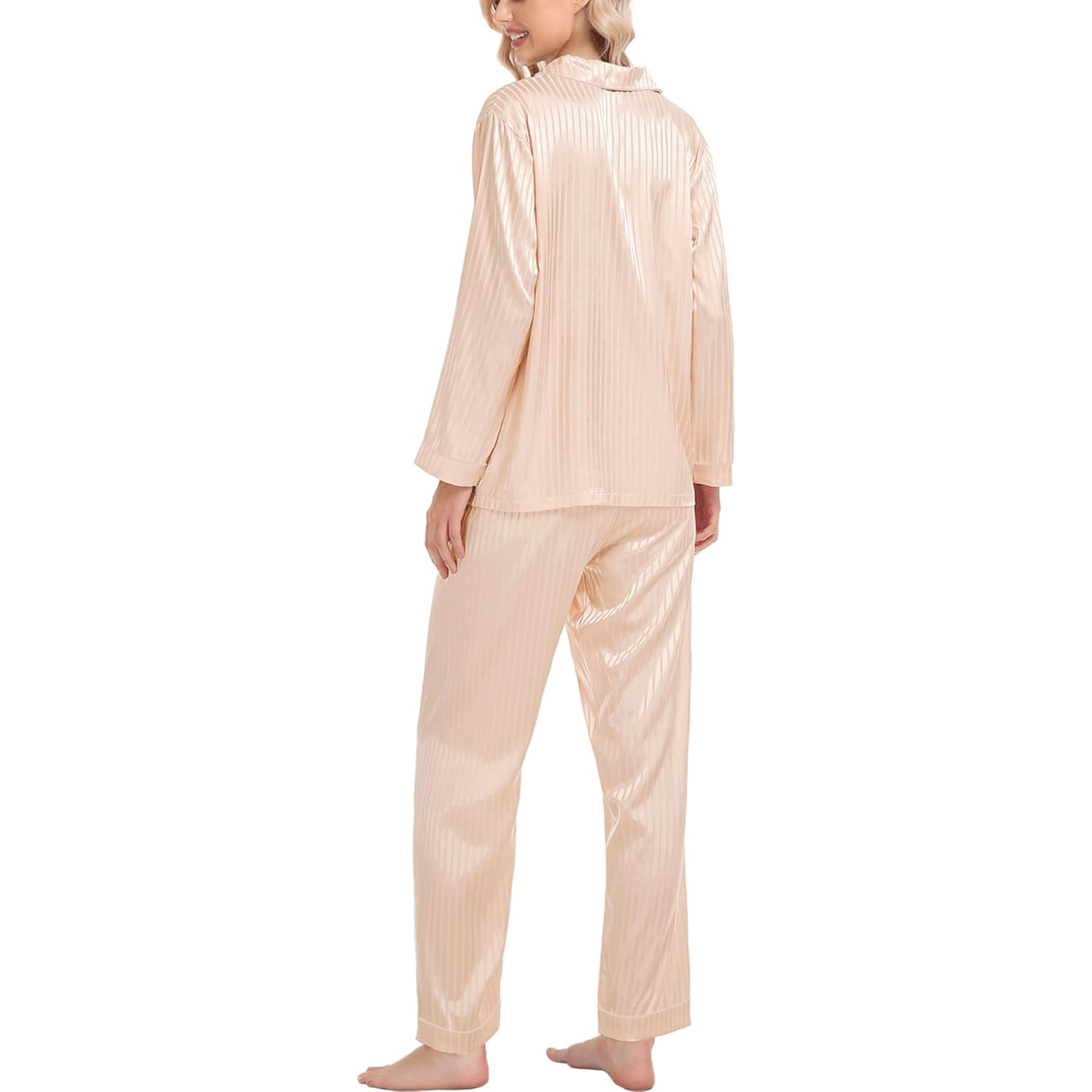 Striped Satin Pajama Set – Elegant and Comfortable Loungewear-Secret Slim Wear