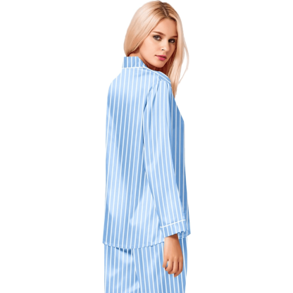 Striped Long Sleeve Pajama – Comfortable Satin Sleepwear-Secret Slim Wear