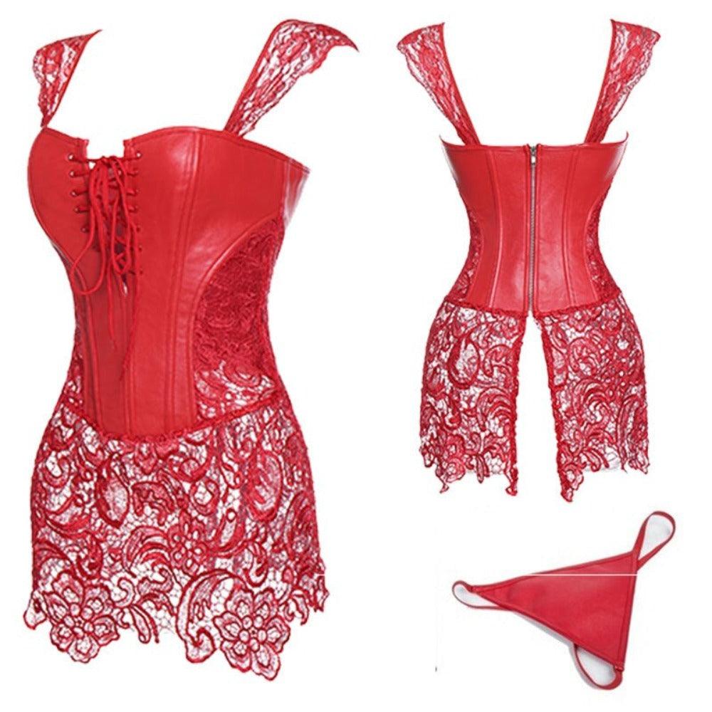 Lace Up Punk Corset – Stylish Faux Leather Bustier Top-Secret Slim Wear