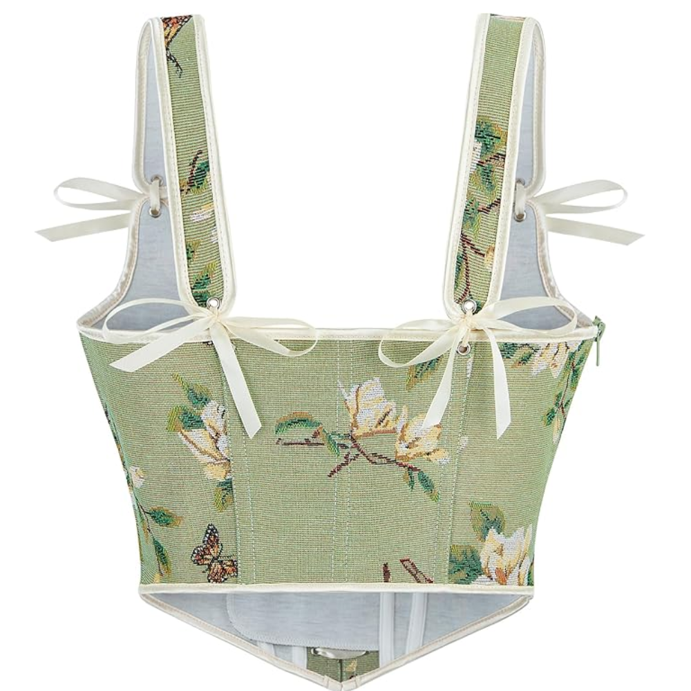 Vintage Floral Print Underbust Corset Top For Women