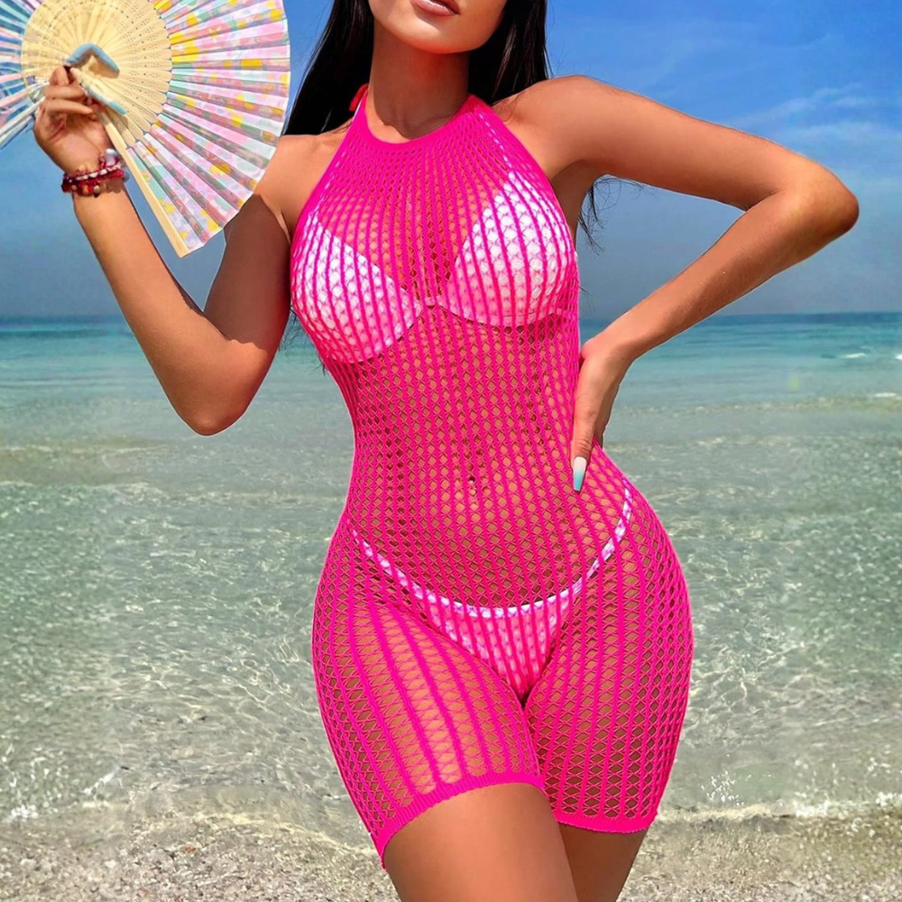 Crochet Mesh Beach Cover Up Romper