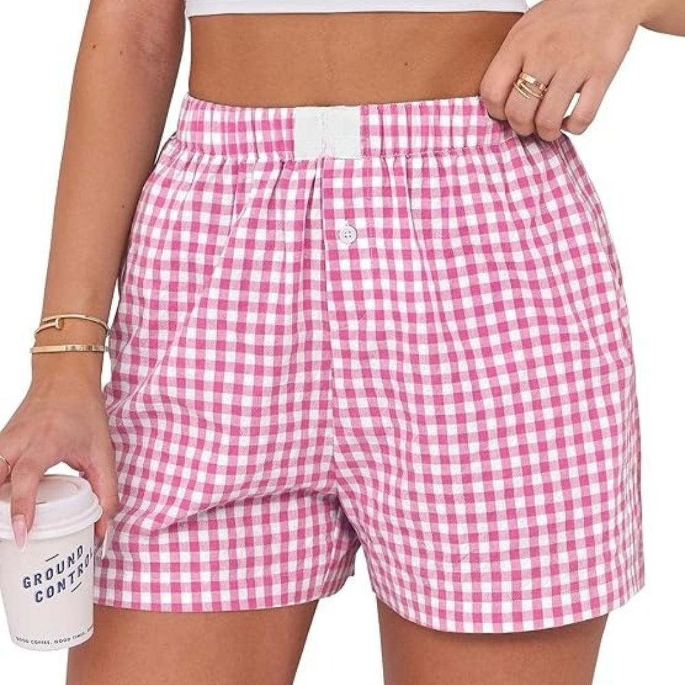 Women Gingham Plaid Boxer Lounge Shorts