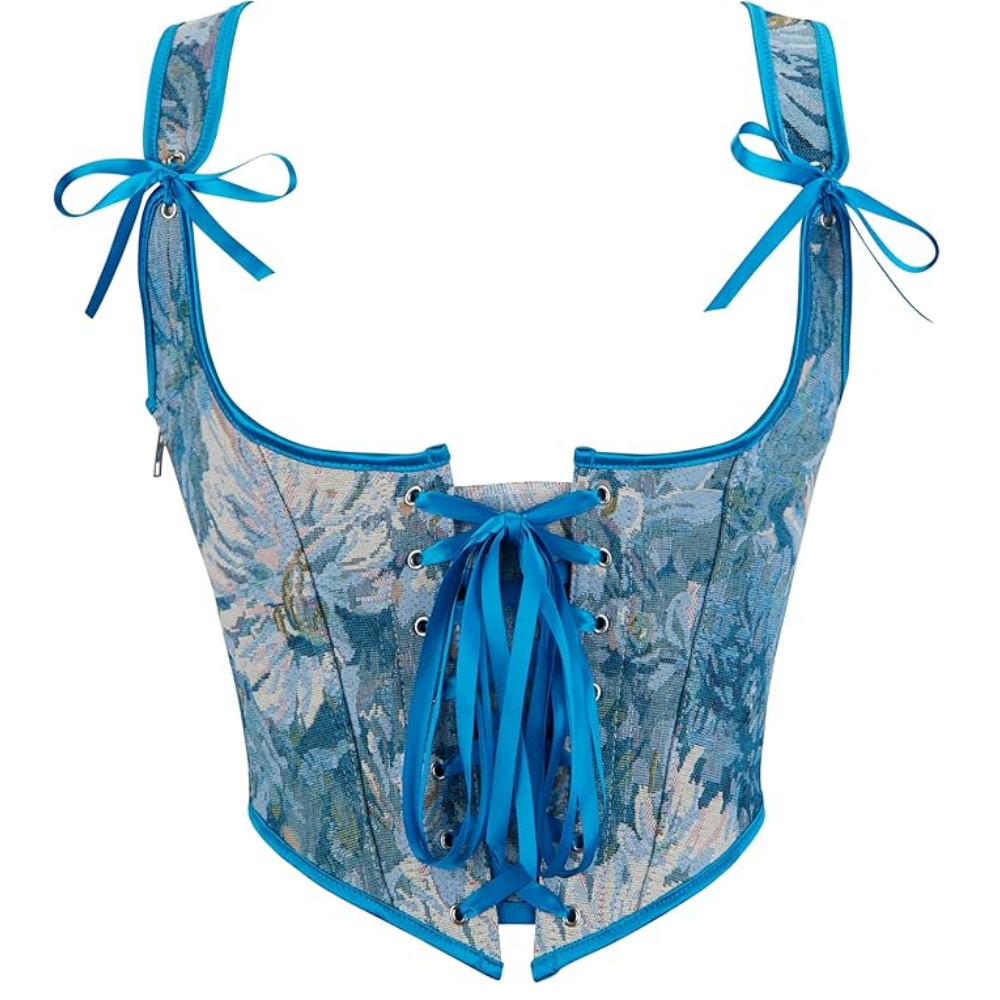 Vintage Floral Print Underbust Corset Top For Women
