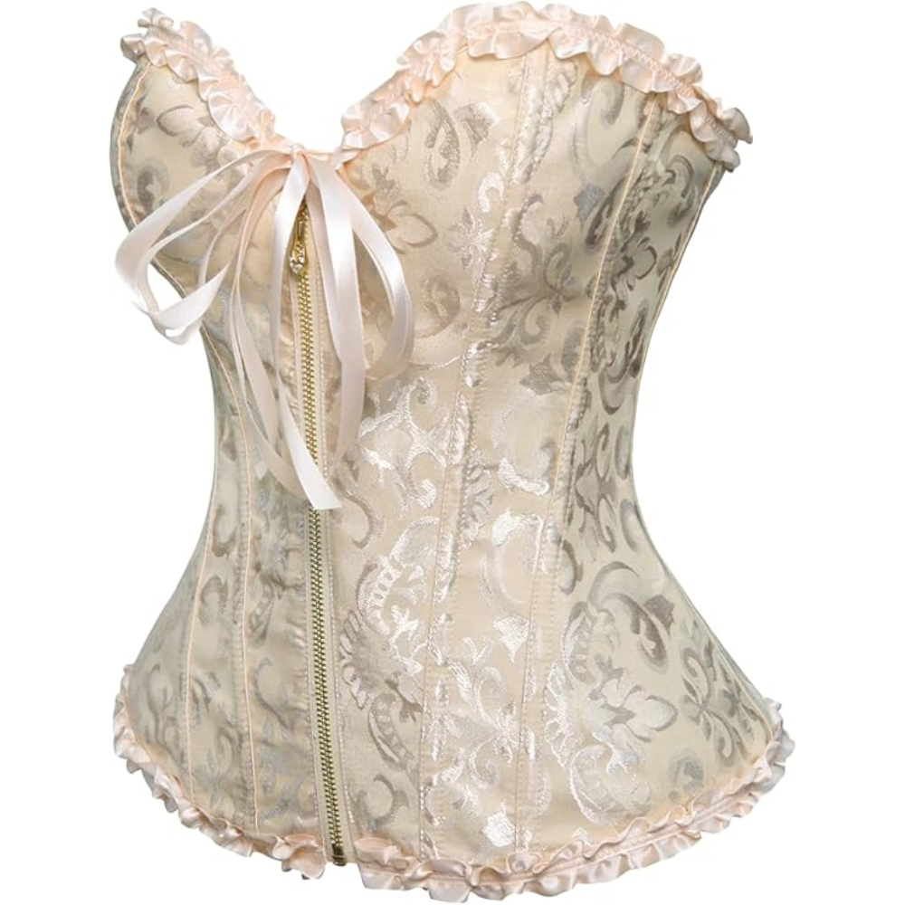 Satin Lace Up Floral Overbust Corset Top for Women